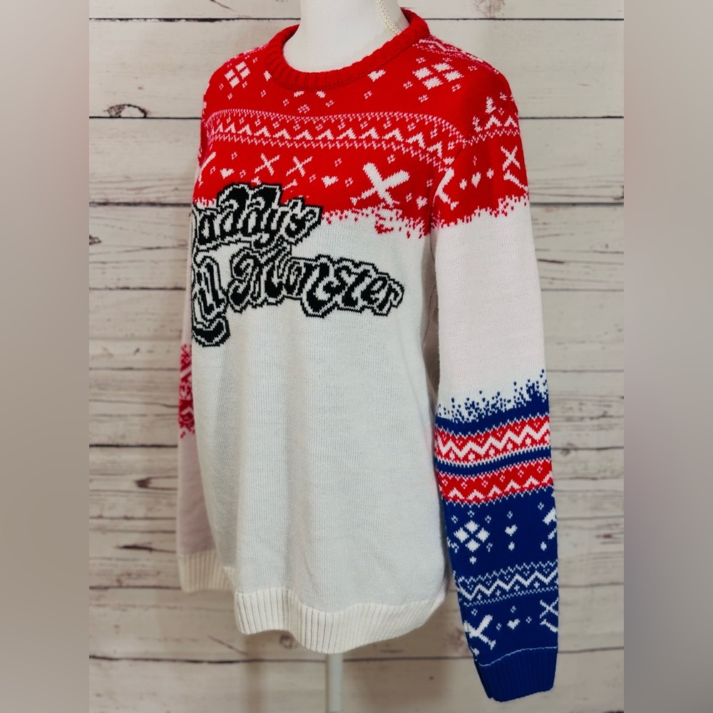 Suicide Squad Harley Quinn Daddy’s Lil Monster Fair Isle Cosplay Sweater Size XL - Picture 4 of 8